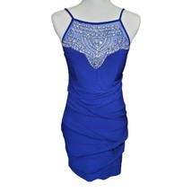 B Darlin Jeweled Rouched Dress Blue Sparkly Flattering Formal Womens 9 10 - £21.43 GBP