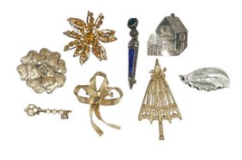 Vintage Gerry&#39;s Star Ring Mfg Brooch Pin Lot Sterling Silver Leaf Key Flower - $39.99