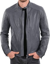 Grey  Genuine Lambskin Leather Jacket Men&#39;s Handmade Designer Motorcycle... - $108.70+