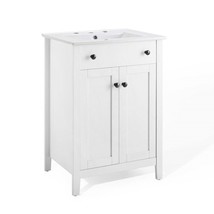 24” Modern White Bathroom Vanity Cabinet White Curved Sink Basin - £212.08 GBP