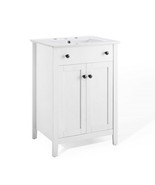 24” Modern White Bathroom Vanity Cabinet White Curved Sink Basin - £216.84 GBP