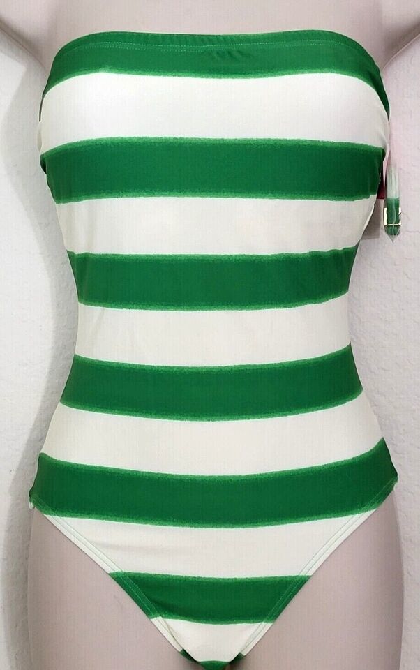 Primary image for KATE SPADE AWNING STRIPE ONE PIECE BANDEAU SWIMSUIT PESTO GREEN S,М,L,XLNWT!