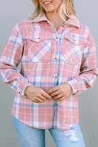 Plaid Pocketed Collared Neck Button Up Jacket - £42.32 GBP