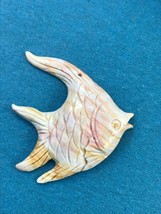 Finely Carved Orange Cream &amp; Yellow Tropical Ocean ANGEL FISH Stone Pend... - £19.24 GBP