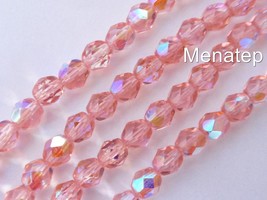 25 6 mm Czech Glass Fire Polished Beads: Rosaline AB - $2.76