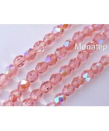 25 6 mm Czech Glass Fire Polished Beads: Rosaline AB - $51.23 MXN