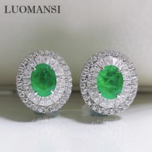 6*8Emerald Super Flash Stud Earrings 100%-S925 Sterling Silver Jewelry Wedding C - £55.57 GBP