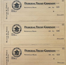 1920 Federal Trust Checks Lot of 3 City Hotel Waterville Maine 535-537 F... - $29.99
