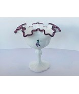 Fenton Art Glass Vase Figurine Gift Wave Crest Plum Signed Milk White Fl... - £178.48 GBP