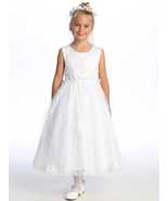 Girls White First Communion Dress Satin w/ Embroidered Tulle, Sequins, B... - $226.94