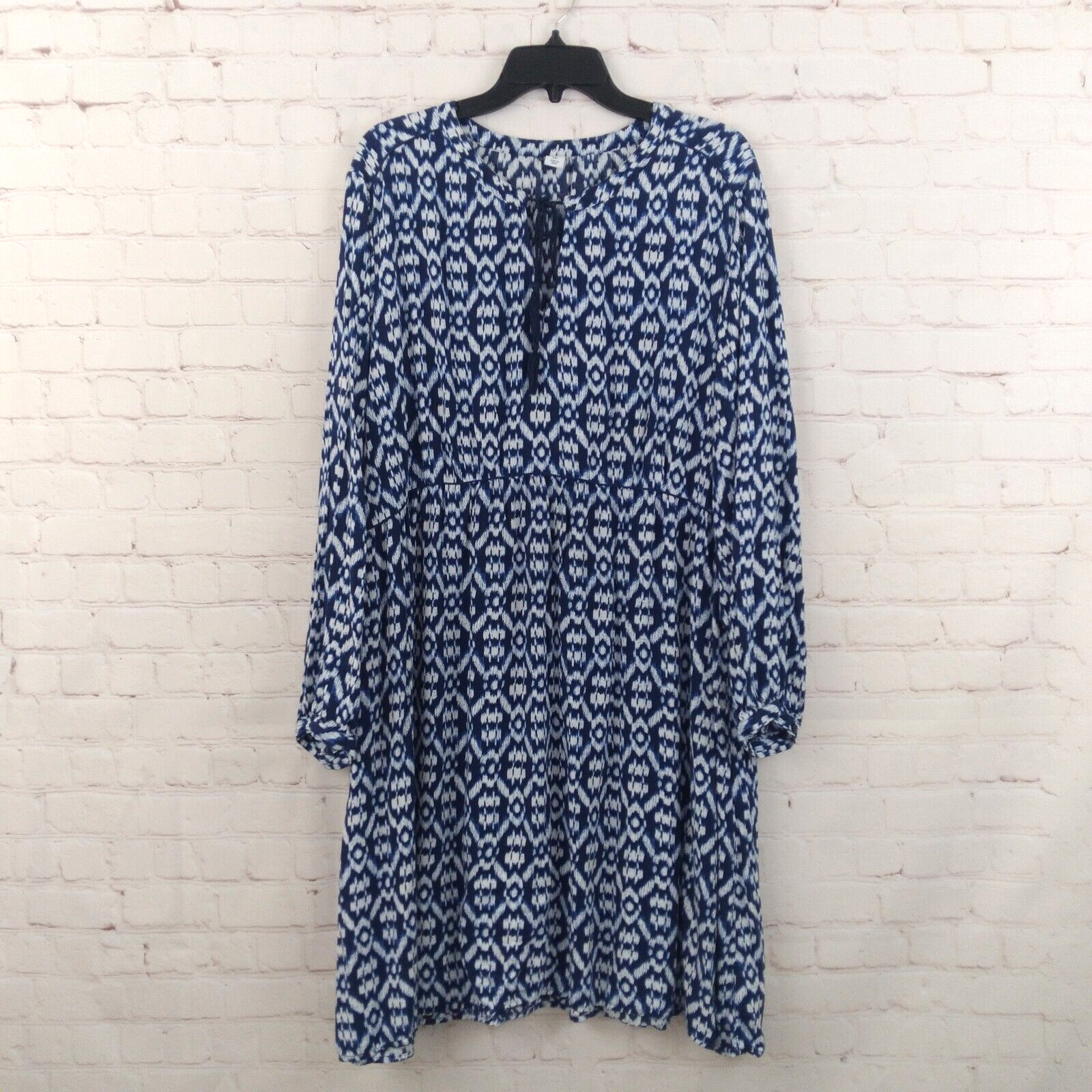 Old Navy Dress Womens XXL Blue Geometric Rayon Tassel Boho Patio Peasant... - £18.79 GBP