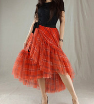 Orange Plaid Wrap Tulle Skirt Outfit Women Custom Plus Size Mermaid Tulle Skirt image 3