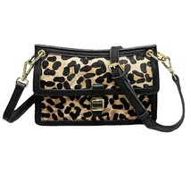  Women&#39;s Bag Genuine Leather Black Leopard Print Horsehair Shoulder Bag Internet - £53.94 GBP