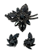Vintage Juliana Brooch &amp; Earrings D &amp; E Rhinestone Pin Jet Black Set - €94,99 EUR