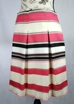 New York &amp; Company Stretch Pink Multicolor Striped Pleated Flare A-Line ... - $25.23