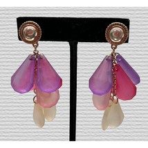 Cotton Candy Teardrop Earrings Vintage Pastel Petal Purple Pink Retro 80s Dangle - £10.35 GBP
