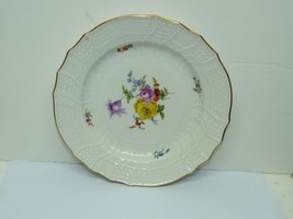 Vtg Marked Meissen Scalloped Plate #2005 Hand-Paint Flowers &amp; Gold Border 18.3cm - £61.24 GBP