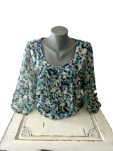 Women&#39;s Blue Floral Shirt Elle Size Large Lightweight Laying Top - £5.55 GBP