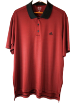 Adidas Climalite Golf Shirt Mens XL 1/4 Button Red w/Black Stripes Logo Front - £12.36 GBP