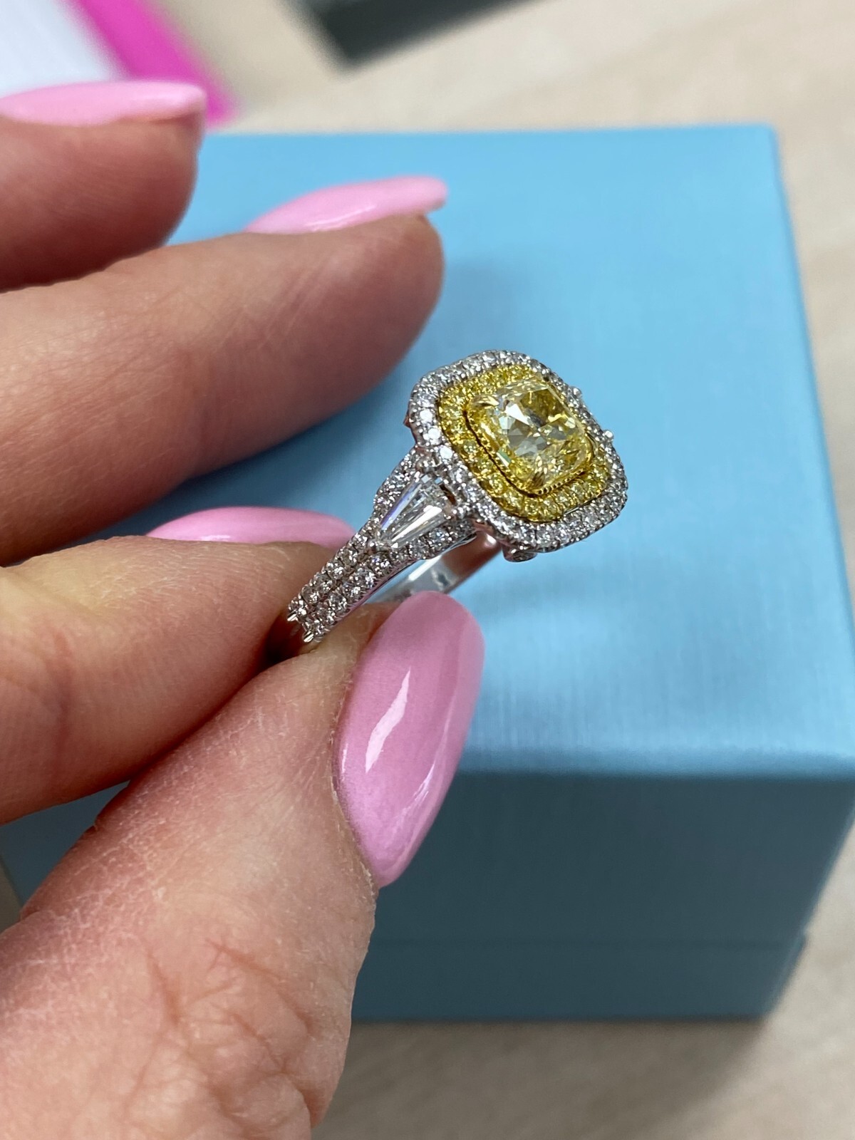GIA Certified 2.43 TCW Cushion Light Yellow Diamond Engagement Ring 18K Gold Item image 7
