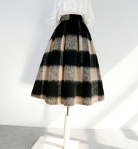 Winter PLAID Midi Pleated Skirt Outfit Women Plus Size Woolen Holiday Skirt image 9