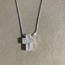 Ladies Necklace Solid 18k White Gold Chain Cross Natural Baguette Round Diamonds - £1,337.87 GBP