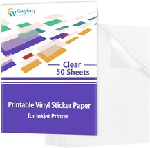 Clear Printable Vinyl Sticker Paper For Inkjet Printer, 50 Sheets Transp... - £35.49 GBP