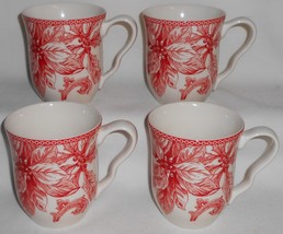 Set (4) 222 Fifth CHRISTMAS LANE PATTERN 12 oz Handled Mugs - $55.56 CAD