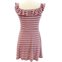Aeropostale Womens L Mini Dress Ribbed Stripe Ruffle Flounce Salmon Pink White  - £14.56 GBP
