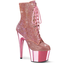 PLEASER Sexy 7&quot; Heel Baby Pink Chrome Platform Rhinestones Covered Ankle Boots - £114.62 GBP