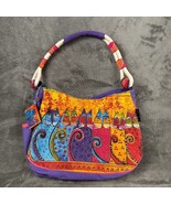 Vintage Laurel Burch Cat Art to Wear Canvas Cloth Shoulder Bag 14x19 - $82.06 CAD
