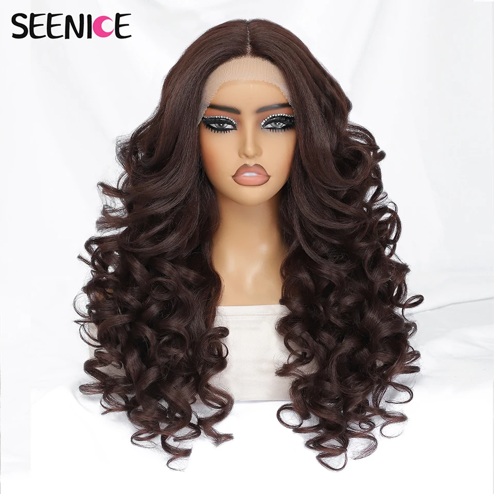 Black Brown Curly Wig Synthetic Lace Front Wigs For Women Glueless Blonde Oran - £38.80 GBP