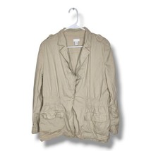 Chico&#39;s Linen Blend Jacket Size 3 XL 16 Khaki Beige Stretchy Utility Poc... - $21.99