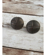 Vintage Clip On Earrings - Patterned Metal Circle - $7.99