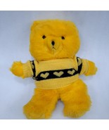 Vintage Mervyn&#39;s yellow Teddy Bear Plush Knit Heart Sweater Stuffed anim... - $15.00