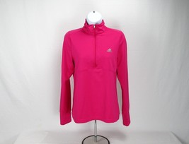 Adidas Women&#39;s 1/2 Zip Activewear Sz M Pink Casual Long Sleeve Sportswear Shirt - £21.06 GBP