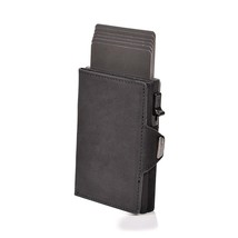 Vintage Crazy Horse Leather Men Wallets Luxury  RFID Protection Mini Metal Walle - £96.01 GBP