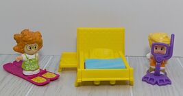 Fisher-Price Little People Lot yellow bed skis scuba suit Sofie Eddie - $14.84
