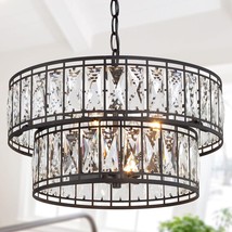 Crystal Chandelier for Dining Room, 4-Light Round Chandelier 2-Tier, 15.... - $178.20