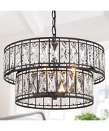 Crystal Chandelier for Dining Room, 4-Light Round Chandelier 2-Tier, 15.... - £141.65 GBP