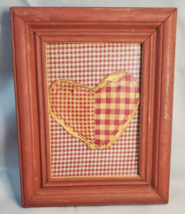 Primitive Red Gingham Fabric Heart Handmade Framed Farmhouse Folk Americana Vtg - £15.88 GBP