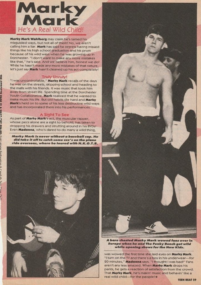 Marky Mark Wahlberg teen magazine pinup clipping shirtless wild child Te... - $1.50