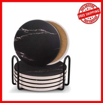 Beautiful Marble Design Coasters with Black Metal Holder - Drink Protect... - $334.79 MXN