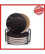 Beautiful Marble Design Coasters with Black Metal Holder - Drink Protect... - $24.78 CAD