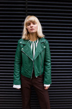 Stylish Green Genuine Lambskin Leather Jacket Handmade Biker Moto Casual - £85.77 GBP+