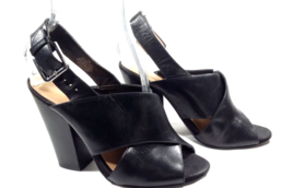 NINE WEST Women Slingback Sandal Size 7 Black Block Heel Leather Open Toe - $42.99