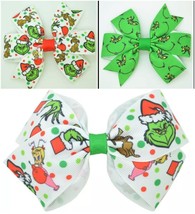 NEW Dr Seuss Grinch Stole Christmas Girls 4.5-inch 3-inch Hair Bow Clip - £4.77 GBP