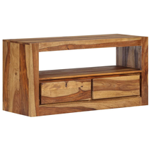 Industrial Rustic Wooden Solid Wood TV Tele Stand Unit Cabinet With 2 Drawers - £125.02 GBP