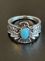 Retro Turquoise Stone Eagle Silver Plated Woman Ring Size 6 - £6.32 GBP