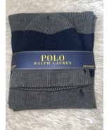 Polo Ralph Lauren Hat &amp; Scarf Set Gray &amp; Navy Blue, Embroidered Pony NEW - $720.96 MXN